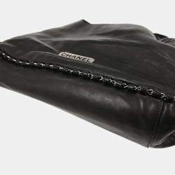 Pre Owned حقيبة شايانيل هوبو بسلسلة فاخرة حول الجلد الأسود الخروف