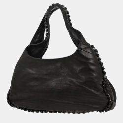 Pre Owned حقيبة شايانيل هوبو بسلسلة فاخرة حول الجلد الأسود الخروف