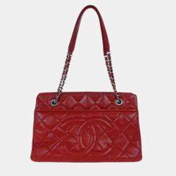 Pre Owned حقيبة شانيل حمراء جلد عجل تايملس سي سي بسلسلة للكتف