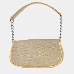 Pre Owned Chanel Yellow Canvas Camellia No.5 Cc Handbag