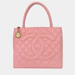 Pre Owned حقيبة شانيبل ميدالية جلد عجل وردي للتسوق