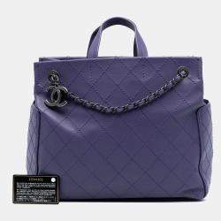 Pre Owned Chanel Purple Medium CC Quilted Calfskin Pocket Tote