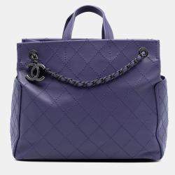 Pre Owned Chanel Purple Medium CC Quilted Calfskin Pocket Tote