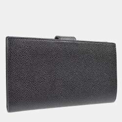 Pre Owned محفظة شانييل طويلة مطوية من الجلد الأسود