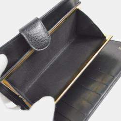 Pre Owned محفظة شانييل طويلة مطوية من الجلد الأسود