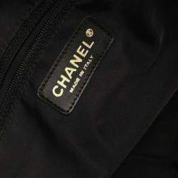 مملوكة مسبقًا حقيبة شانيل سوداء نسيج جاكار نايلون خط سفر توت