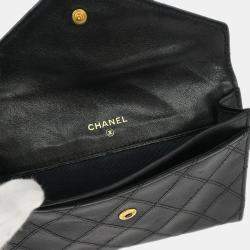 Pre Owned Chanel Black Lambskin Bicolore Wallet Coin Purse