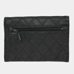 Pre Owned Chanel Black Lambskin Bicolore Wallet Coin Purse