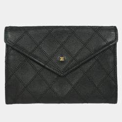 Pre Owned محفظة عملات شانيل بجلد الحمل أسود بلونين