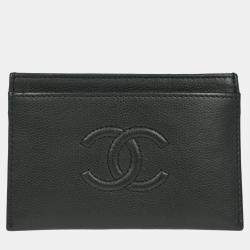 Pre Owned حامل بطاقات شانيل جلد لطيف أسود صغير