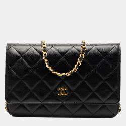 مملوكة مسبقًا Chanel Black CC Quilted Caviar Wallet on Chain