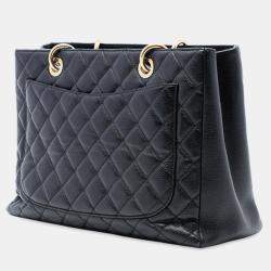 Pre Owned حقيبة يد شانيل غراند شوبنغ جلد كافيار أسود