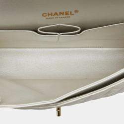 مملوكة مسبقًا Chanel Matelasse 25 Coco Mark Double Flap Chain Shoulder Bag Handbag White Lambskin