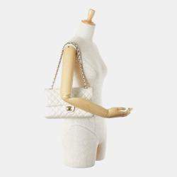 مملوكة مسبقًا Chanel Matelasse 25 Coco Mark Double Flap Chain Shoulder Bag Handbag White Lambskin