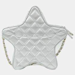 Pre Owned Chanel Silver Leather Shoulder Bag