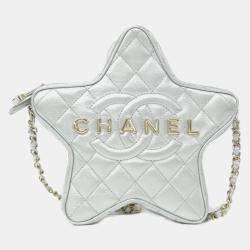 Pre Owned Chanel Silver Leather Shoulder Bag