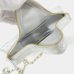 Pre Owned Chanel Silver Leather Shoulder Bag