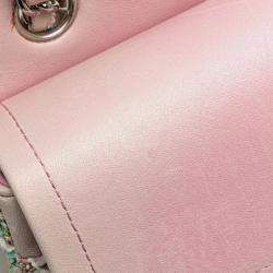 Pre Owned Chanel Matelasse 25 Coco Mark Double Flap Silver Hardware Chain Shoulder Bag Pink White Multicolor Tweed Leather