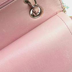 Pre Owned Chanel Matelasse 25 Coco Mark Double Flap Silver Hardware Chain Shoulder Bag Pink White Multicolor Tweed Leather