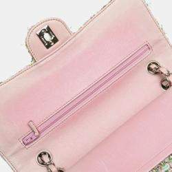 Pre Owned Chanel Matelasse 25 Coco Mark Double Flap Silver Hardware Chain Shoulder Bag Pink White Multicolor Tweed Leather