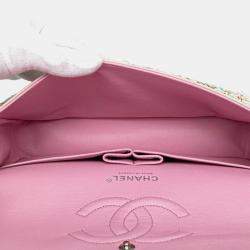 Pre Owned Chanel Matelasse 25 Coco Mark Double Flap Silver Hardware Chain Shoulder Bag Pink White Multicolor Tweed Leather