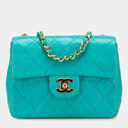 مملوكة مسبقًا حقيبة كتف سلسلة شانيل ماتيلاسي كوكو مارك جلد أزرق تركواز