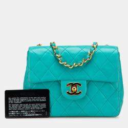 مملوكة مسبقًا حقيبة كتف سلسلة شانيل ماتيلاسي كوكو مارك جلد أزرق تركواز
