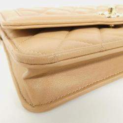 Pre Owned Chanel Beige Leather Chain Wallet