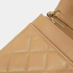 Pre Owned Chanel Beige Leather Chain Wallet
