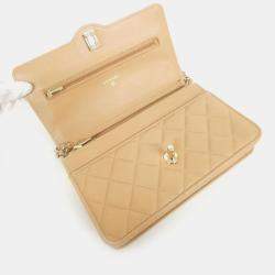 Pre Owned Chanel Beige Leather Chain Wallet