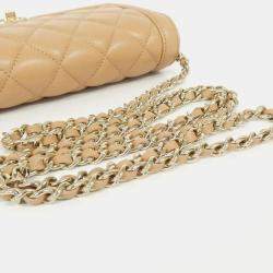 Pre Owned Chanel Beige Leather Chain Wallet