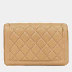 Pre Owned Chanel Beige Leather Chain Wallet