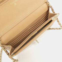 Pre Owned Chanel Beige Leather Chain Wallet