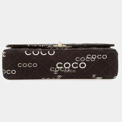 Pre Owned حقيبة شانيل ماتيلاسي بطبعة كوكو سلسلة مزدوجة كتف قماش 25 أسود