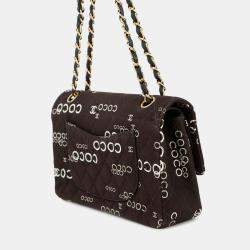 Pre Owned حقيبة شانيل ماتيلاسي بطبعة كوكو سلسلة مزدوجة كتف قماش 25 أسود