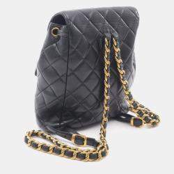 Pre Owned Chanel Matelasse Backpack Bag In Lambskin Leather Black