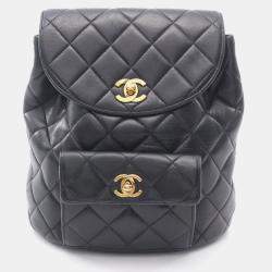 Pre Owned Chanel Matelasse Backpack Bag In Lambskin Leather Black