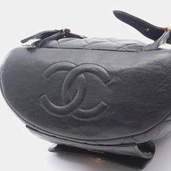 Pre Owned Chanel Matelasse Backpack Bag In Lambskin Leather Black