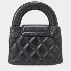 Pre Owned حقيبة كلاتش شانيل سلسلة جلد عجل سوداء