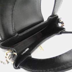 Pre Owned حقيبة كلاتش شانيل سلسلة جلد عجل سوداء