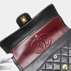 Pre Owned Chanel Coco Mark Matelasse 25 Double Flap Chain Shoulder Bag In Black Lambskin