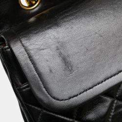 Pre Owned Chanel Coco Mark Matelasse 25 Double Flap Chain Shoulder Bag In Black Lambskin