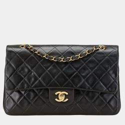 Pre Owned Chanel Coco Mark Matelasse 25 Double Flap Chain Shoulder Bag In Black Lambskin