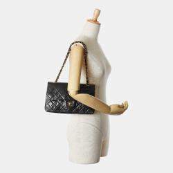 Pre Owned Chanel Coco Mark Matelasse 25 Double Flap Chain Shoulder Bag In Black Lambskin