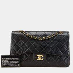 Pre Owned Chanel Coco Mark Matelasse 25 Double Flap Chain Shoulder Bag In Black Lambskin