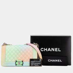 Pre Owned Chanel Boy Chanel Coco Mark Chain Shoulder Bag In Multicolored Caviar Skin