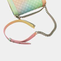 Pre Owned Chanel Boy Chanel Coco Mark Chain Shoulder Bag In Multicolored Caviar Skin