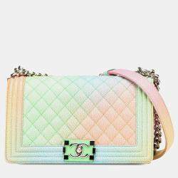 Pre Owned Chanel Boy Chanel Coco Mark Chain Shoulder Bag In Multicolored Caviar Skin