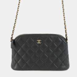 Pre Owned Chanel Chain Shoulder Bag Classic Matelasse Caviar Skin Black