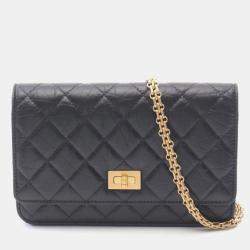 Pre Owned Chanel 2.55 Shoulder Bag Leather Black